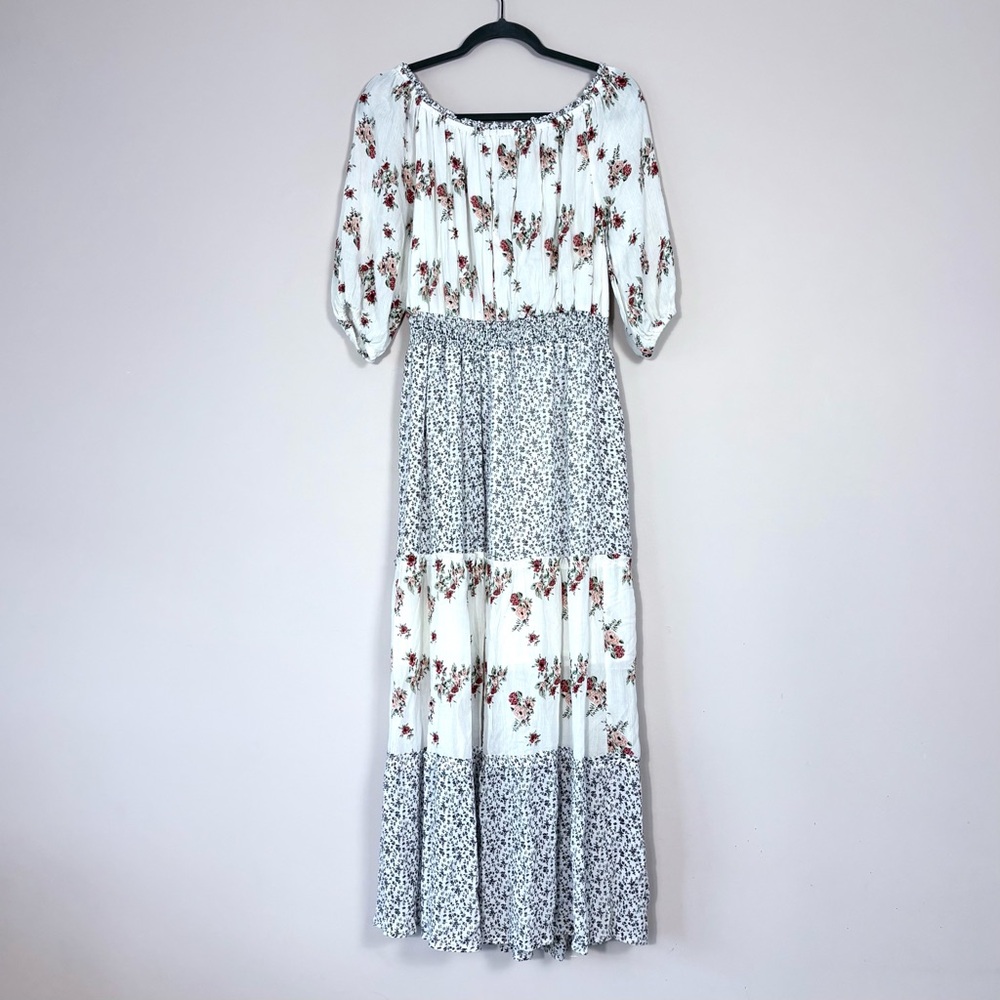 J Gee Off The Shoulder White Floral Maxi Dress Medium - Picture 2 of 10